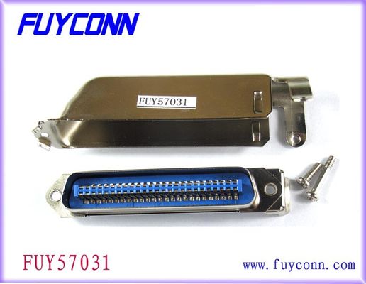 ขั้วต่อพินบัดกรี Centronic ตัวผู้ 50 พินพร้อมฮูดโลหะ 90 องศา