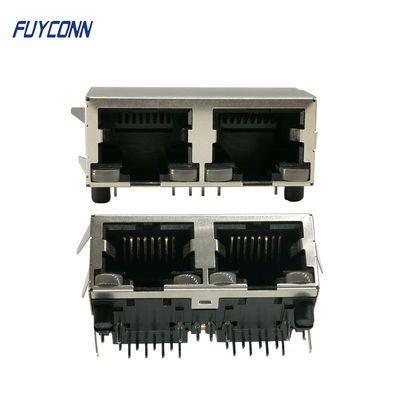 2 พอร์ต 16 ขา PCB มุมขวาขั้วต่อ RJ45 ตัวเมียพร้อมฉนวน PBT