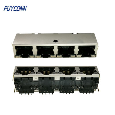 1x4 พอร์ต 4 * 8P 32 พินซ็อกเก็ตหญิง PCB ขั้วต่อแจ็คโมดูลาร์ RJ45